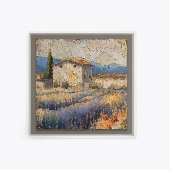 Lavender Field with Distant Stone Farmhouse Canvas Print, French Country Art, Landscape Painting, Farmhouse Decor, Country, FCA-1x1-25