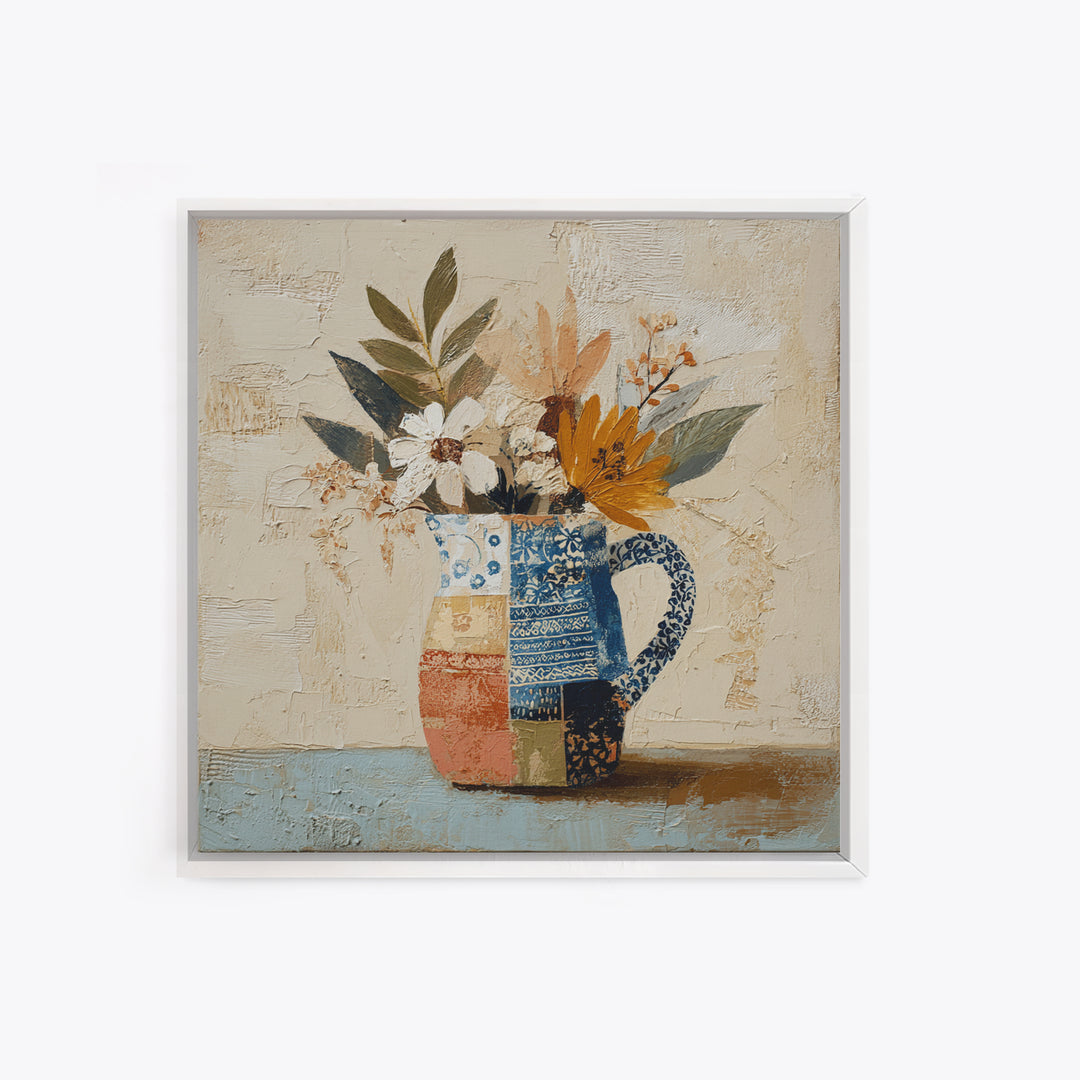 Blue and White Ceramic Pitcher Canvas Print, French Country Art, Oil Painting, Farmhouse Decor, Country, Digital Art Prints, FCA-1x1-3