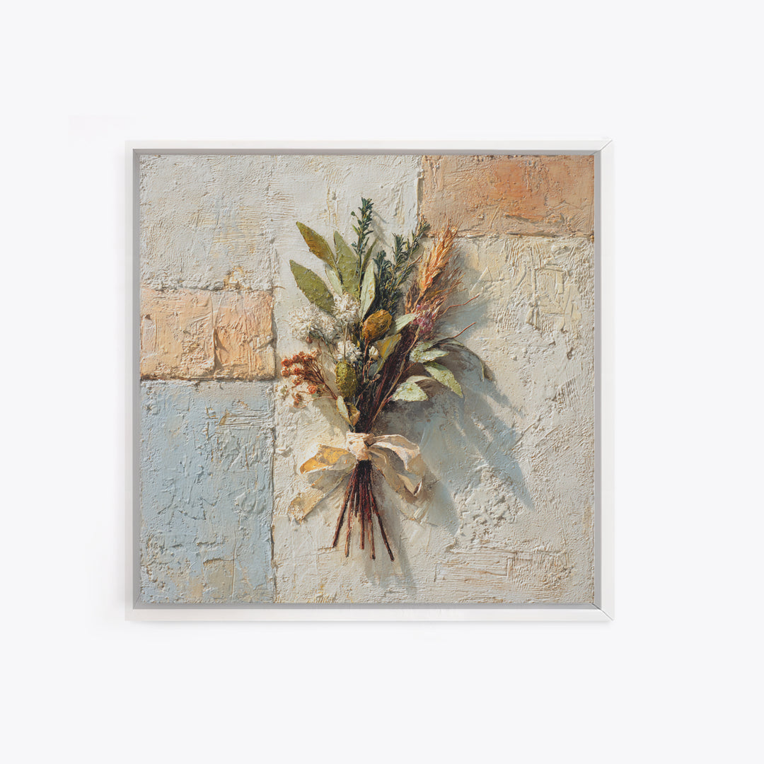 Farmhouse Kitchen Herbs Tied Framed Canvas Print, French Country Art, Digital Art Prints, Farmhouse Decor, Oil Painting, FCA-1x1-37