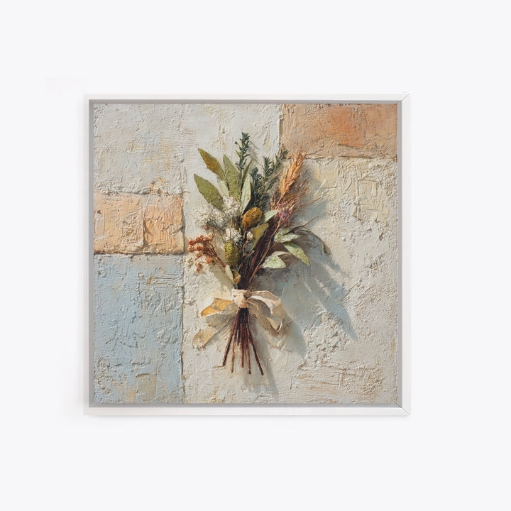 Farmhouse Kitchen Herbs Tied Framed Canvas Print, French Country Art, Digital Art Prints, Farmhouse Decor, Oil Painting, FCA-1x1-37