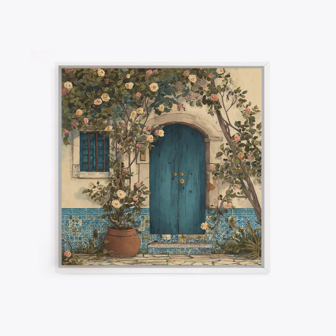 Rustic Door Covered Framed Canvas Print, French Country Art, Floral Wall Art, Farmhouse Decor, Fine Art, Country, Gallery Decor, FCA-1x1-41