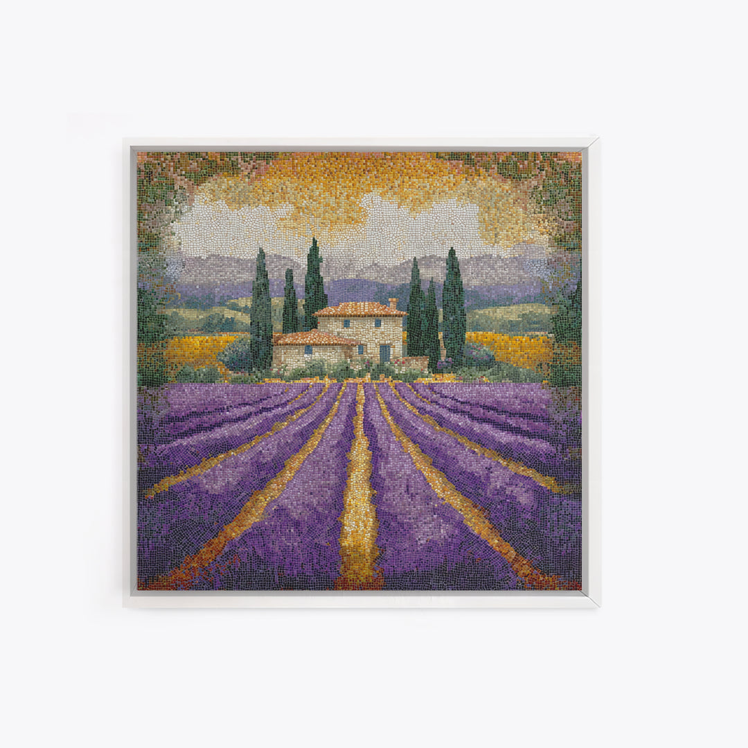 Lavender Field with Distant Stone Farmhouse Canvas Print, French Country Art, Landscape Painting, Farmhouse Decor, Country, FCA-1x1-49