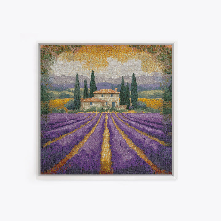 Lavender Field with Distant Stone Farmhouse Canvas Print, French Country Art, Landscape Painting, Farmhouse Decor, Country, FCA-1x1-49