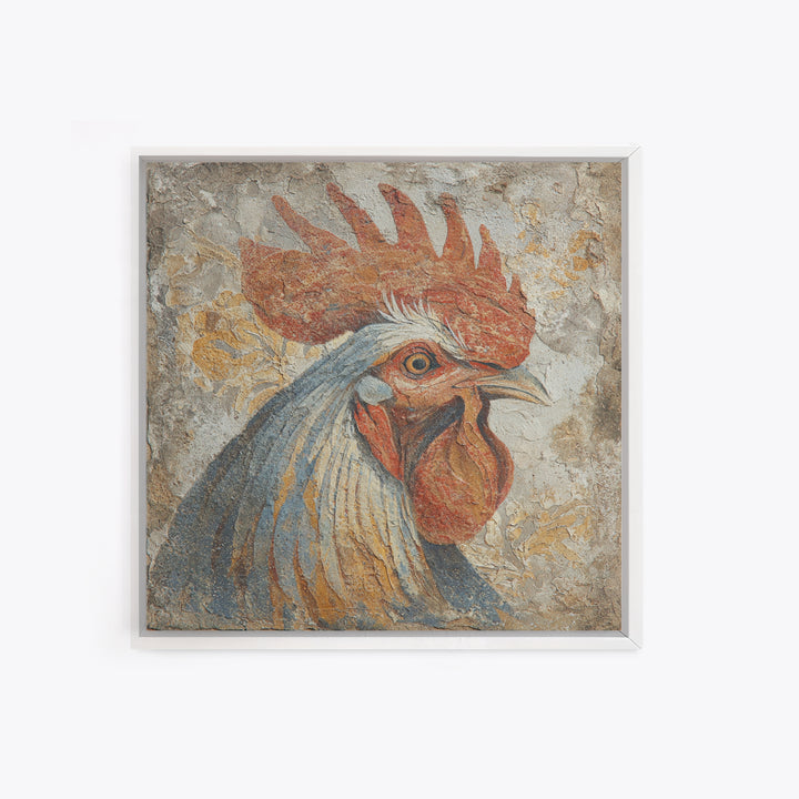 Rooster Portrait in Rustic French Palette Canvas Print, French Country Art, Botanical Prints, Farmhouse Decor, Country, FCA-1x1-50