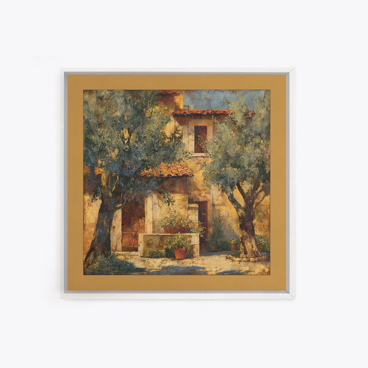 Sunlit Provence Olive Grove Framed Canvas Print, French Country Art, Eclectic Wall Art, Farmhouse Decor, Fine Art, Country, FCA-1x1-53