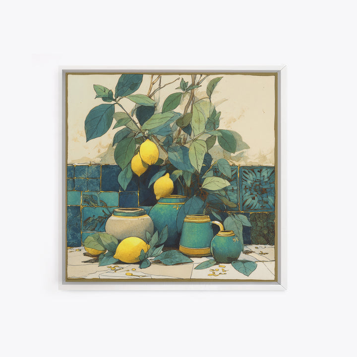 Aged Botanical Plate of Lemons and Leaves Canvas Print, French Country Art, Botanical Wall Art, Farmhouse Decor, Country, FCA-1x1-60