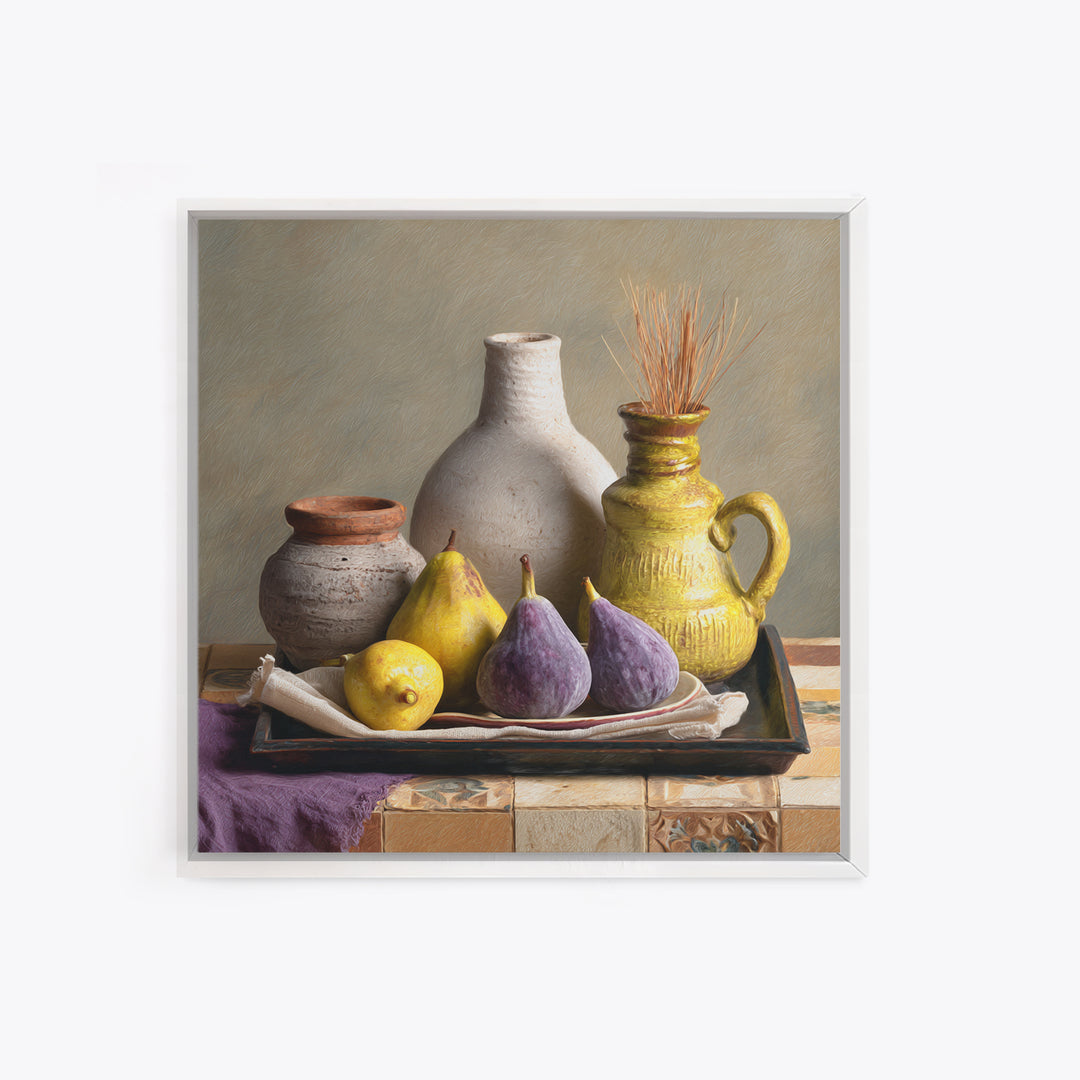 Figs on Ceramic Plate Framed Canvas Print, French Country Art, Farmhouse Wall Decor, Farmhouse Decor, Abstract Art, Country, FCA-1x1-64
