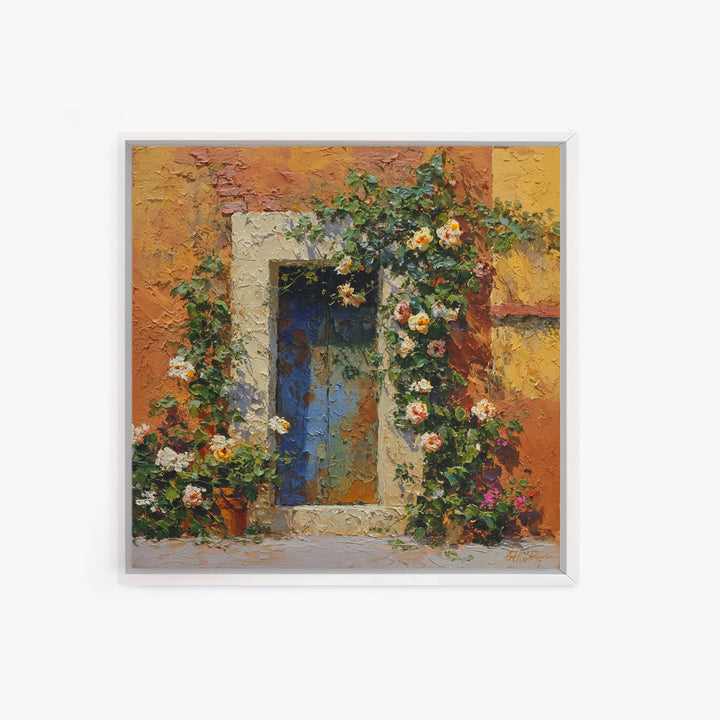Rustic Door Covered Framed Canvas Print, French Country Art, Floral Wall Art, Farmhouse Decor, Fine Art, Country, Gallery Decor, FCA-1x1-65