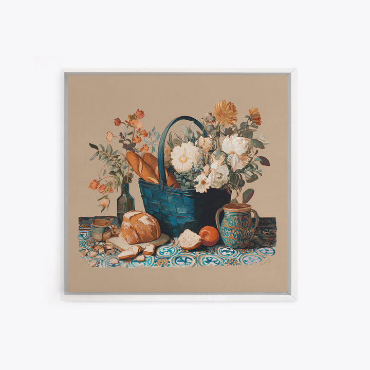 French Market Basket Framed Canvas Print, French Country Art, Digital Wall Art, Farmhouse Decor, Oil Painting, Country, FCA-1x1-7