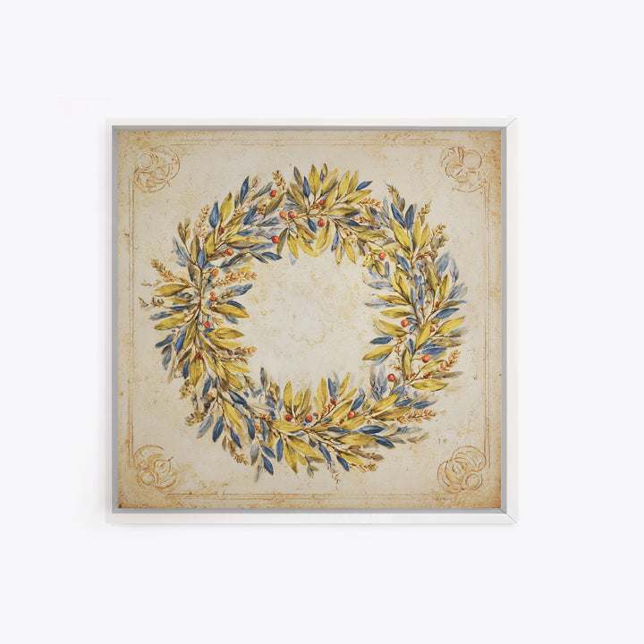 Olive Branch Wreath on Cream Ground Canvas Print, French Country Art, Farmhouse Wall Decor, Farmhouse Decor, Country, FCA-1x1-70