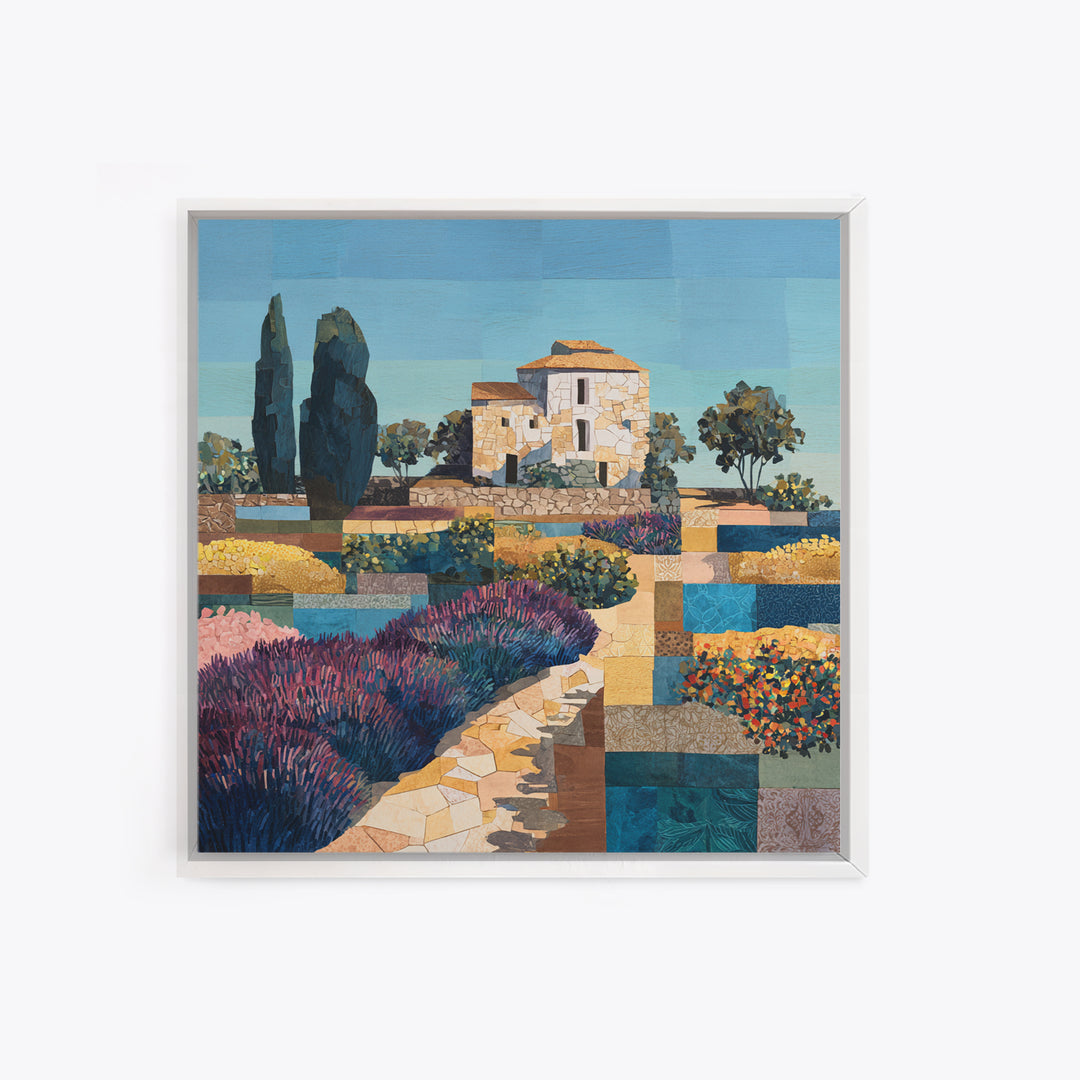 Lavender Field with Distant Stone Farmhouse Canvas Print, French Country Art, Downloadable Art, Farmhouse Decor, Country, FCA-1x1-73