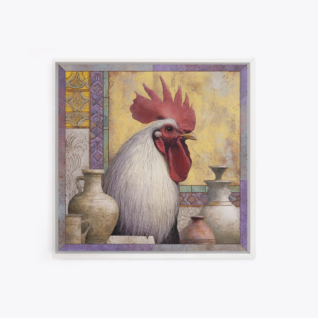 Rooster Portrait in Rustic French Palette Canvas Print, French Country Art, Eclectic Wall Art, Farmhouse Decor, Country, FCA-1x1-74