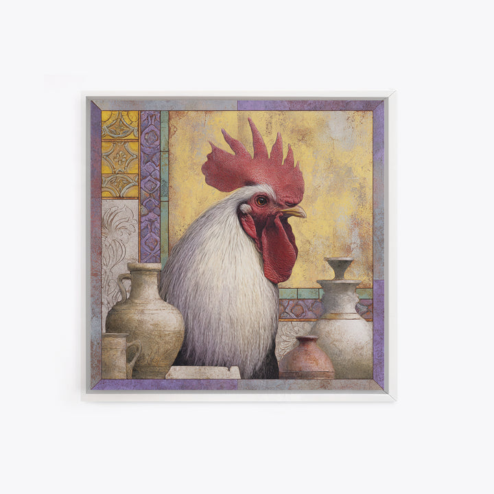 Rooster Portrait in Rustic French Palette Canvas Print, French Country Art, Eclectic Wall Art, Farmhouse Decor, Country, FCA-1x1-74