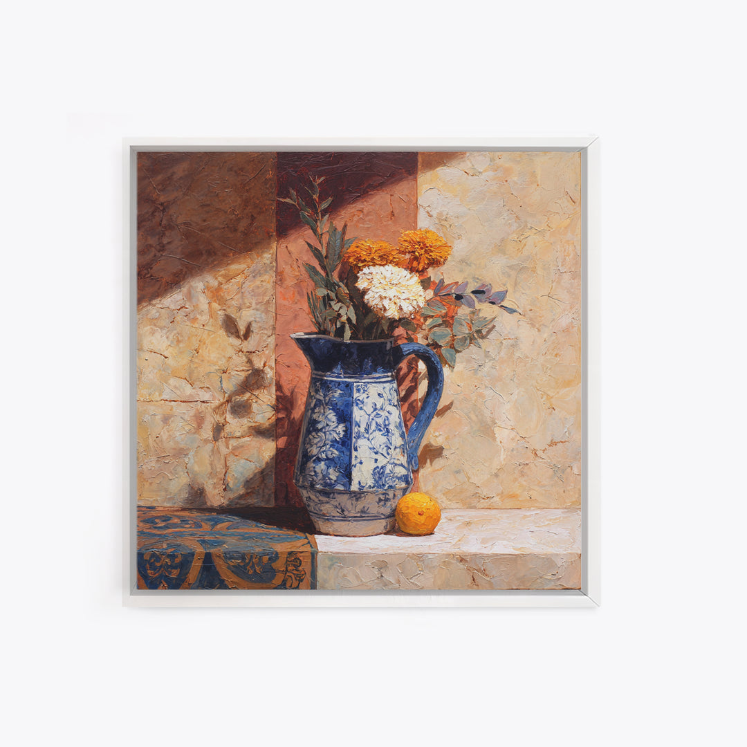Blue and White Ceramic Pitcher Canvas Print, French Country Art, Digital Download Art, Farmhouse Decor, Fine Art, Country, FCA-1x1-75
