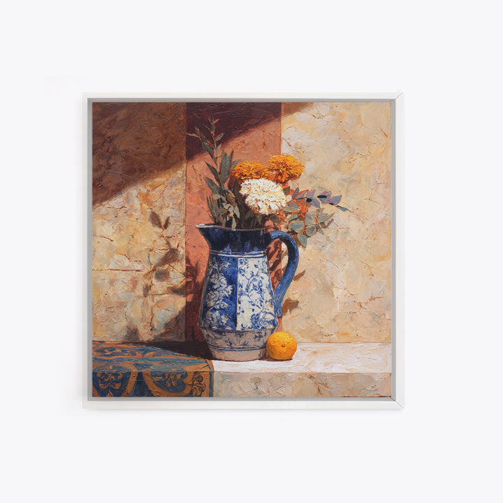 Blue and White Ceramic Pitcher Canvas Print, French Country Art, Digital Download Art, Farmhouse Decor, Fine Art, Country, FCA-1x1-75