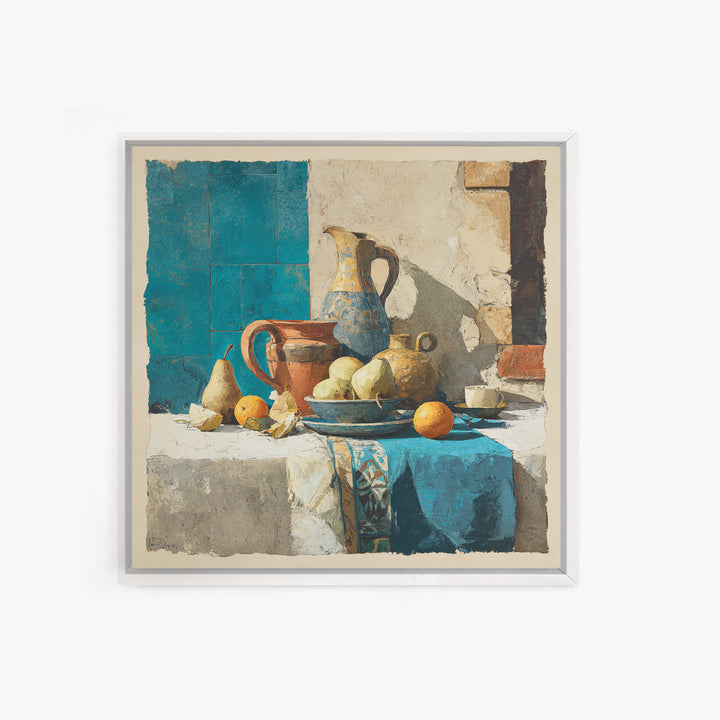 Pear Still Life on Linen Tablecloth Canvas Print, French Country Art, French Country, Farmhouse Decor, Abstract Art, Country, FCA-1x1-76