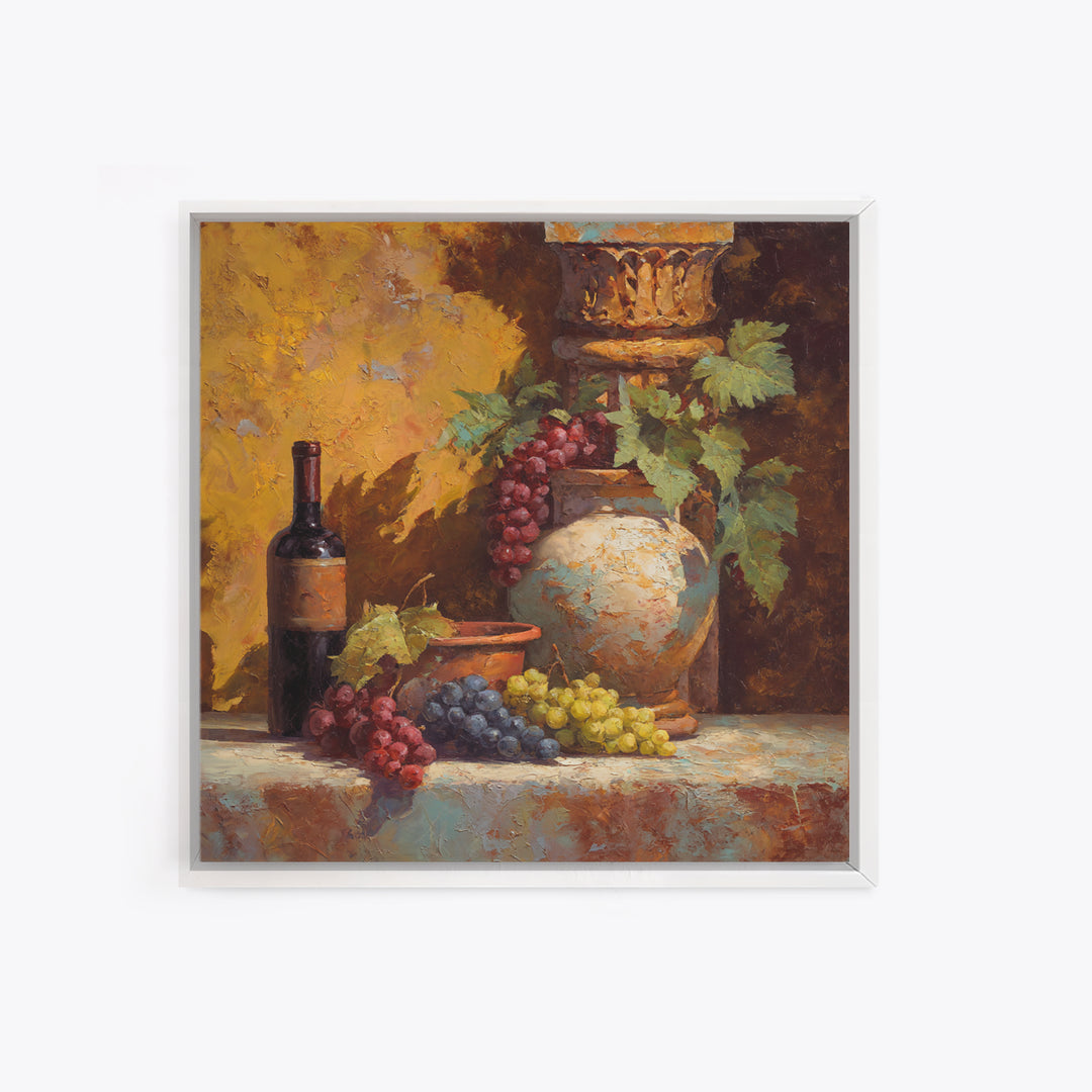 Grapes and Wine Still Life Canvas Print, French Country Art, Coastal Wall Art, Farmhouse Decor, Country, Above Bed Art, FCA-1x1-9