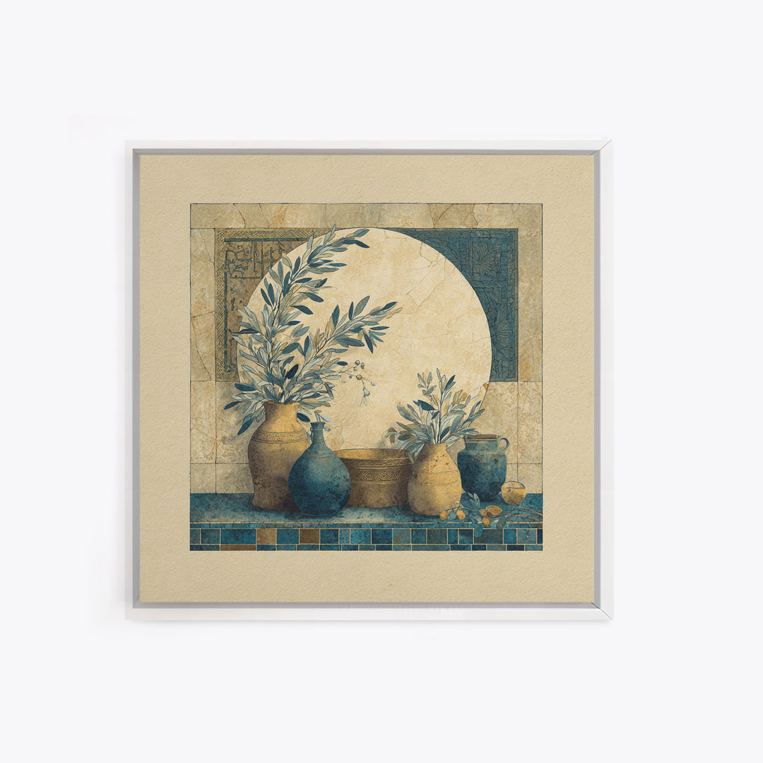 Olive Branch Wreath on Cream Ground Canvas Print, French Country Art, Landscape Painting, Farmhouse Decor, Watercolor Art, FCA-1x1-94