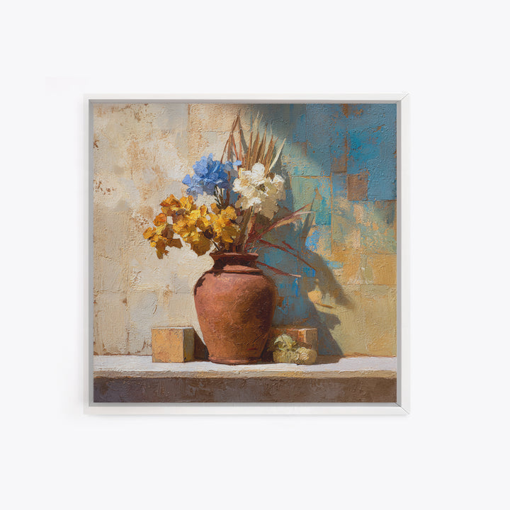 Antique Copper Pot and Flowers Still Life Framed Canvas Print, French Country Art, Wall Art, Farmhouse Decor, Fine Art, Country, FCA-1x1-96