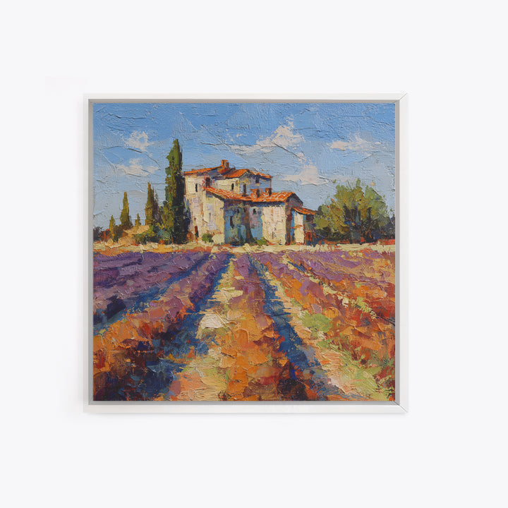 Lavender Field with Distant Stone Farmhouse Canvas Print, French Country Art, Farmhouse Decor, Oil Painting, Country, FCA-1x1-97