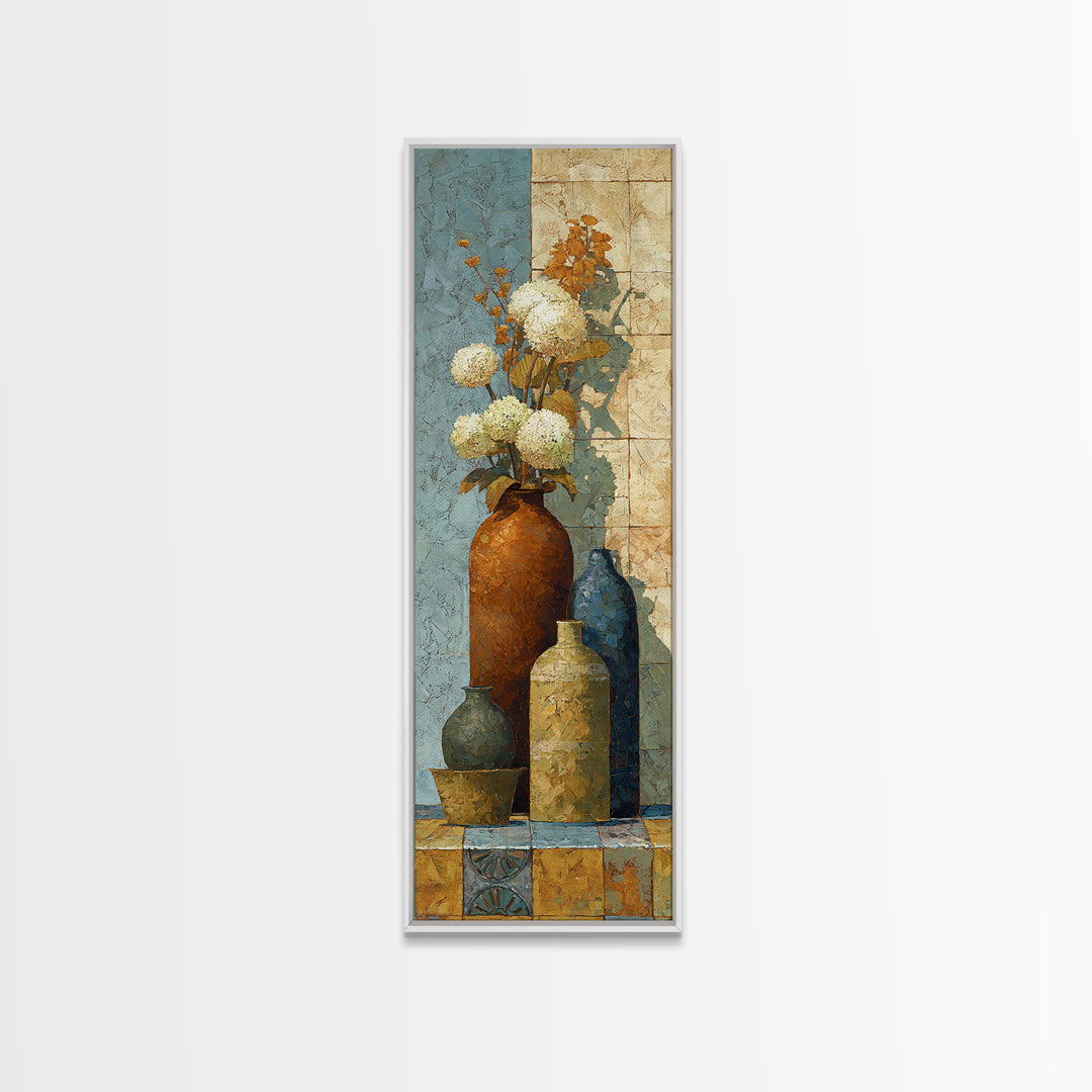Antique Copper Pot and Flowers Still Life Canvas Print, French Country Art, Botanical Wall Art, Farmhouse Decor, Watercolor Art, FCA-1x3-12