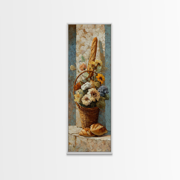 French Market Basket Framed Canvas Print, French Country Art, Downloadable Art, Farmhouse Decor, Oil Painting, Country, FCA-1x3-19