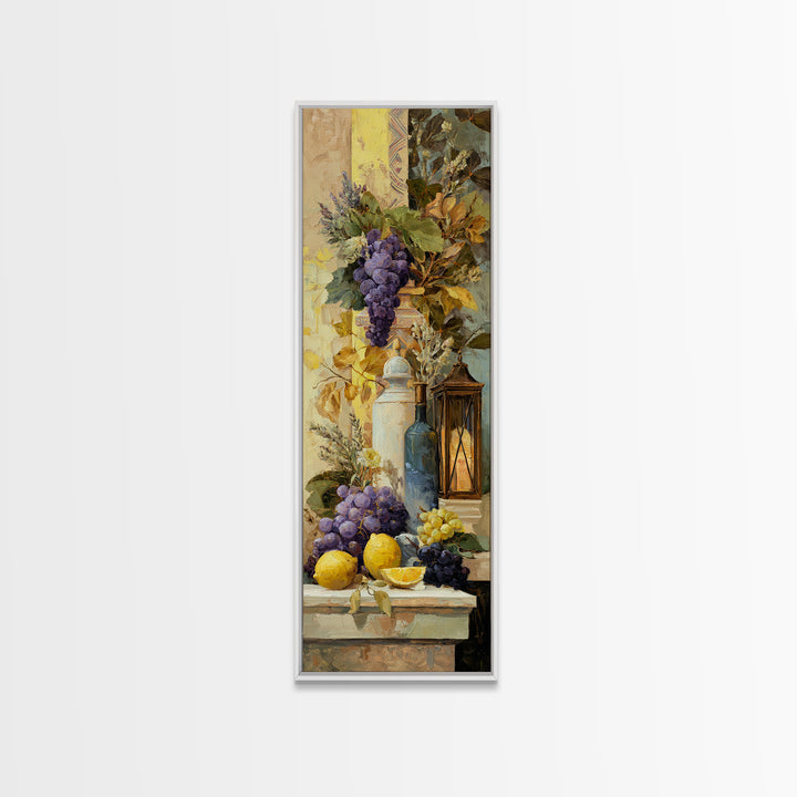 Grapes and Wine Still Life Canvas Print, French Country Art, Coastal Wall Art, Farmhouse Decor, Watercolor Art, Country, FCA-1x3-21