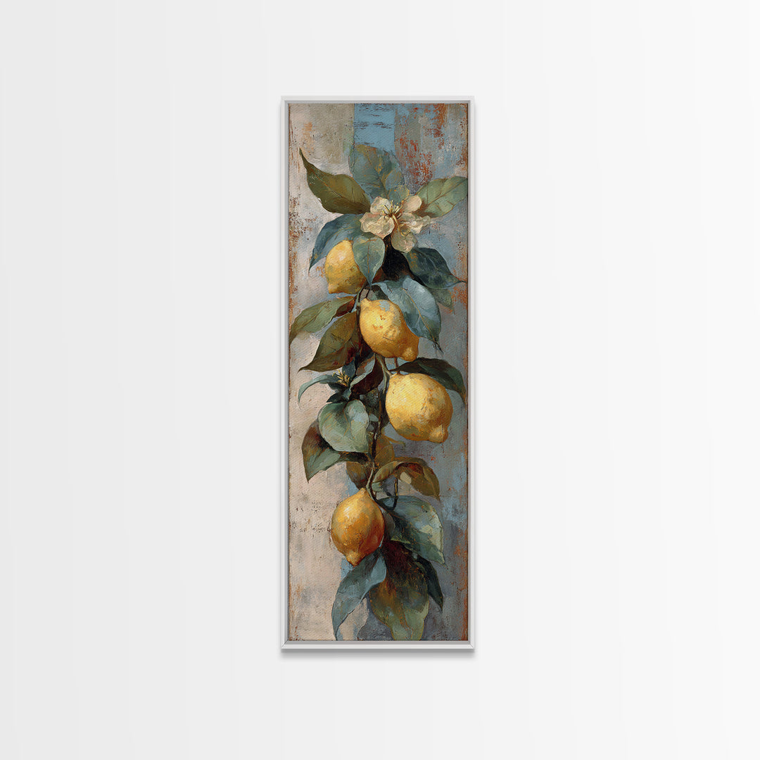Aged Botanical Plate of Lemons and Leaves Canvas Print, French Country Art, French Country Decor, Farmhouse Decor, Country, FCA-1x3-24