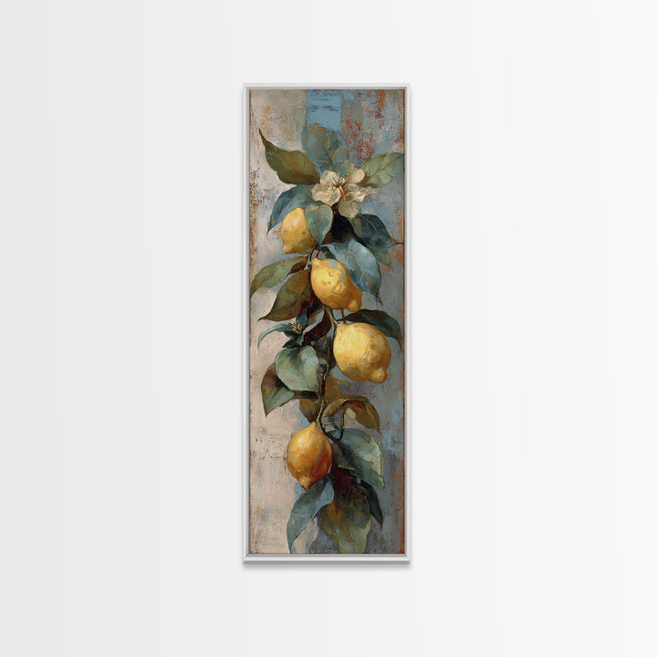 Aged Botanical Plate of Lemons and Leaves Canvas Print, French Country Art, French Country Decor, Farmhouse Decor, Country, FCA-1x3-24