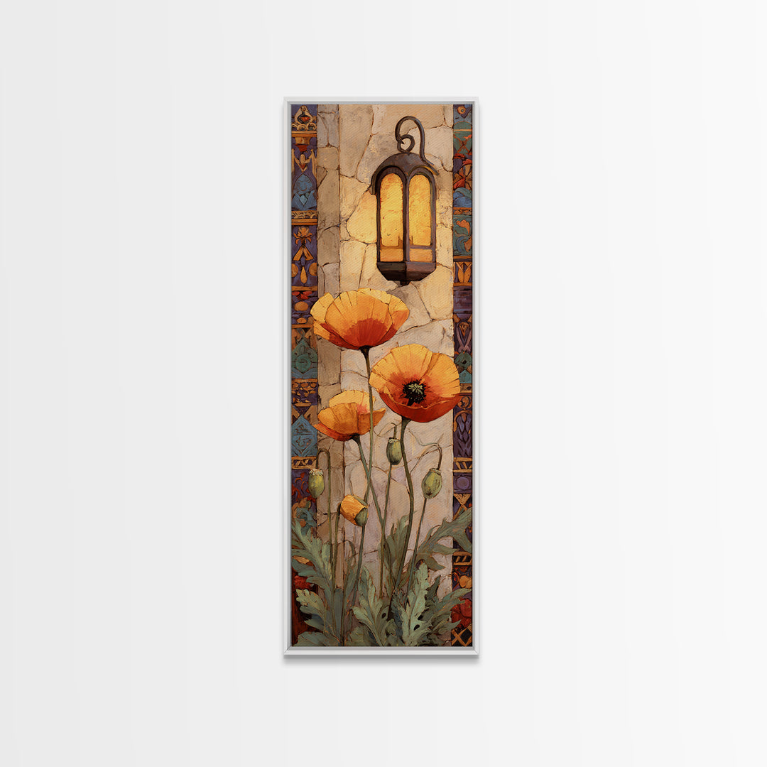Poppies Beside a Stone Garden Wall Canvas Print, French Country Art, Digital Download Art, Farmhouse Decor, Watercolor Art, FCA-1x3-27
