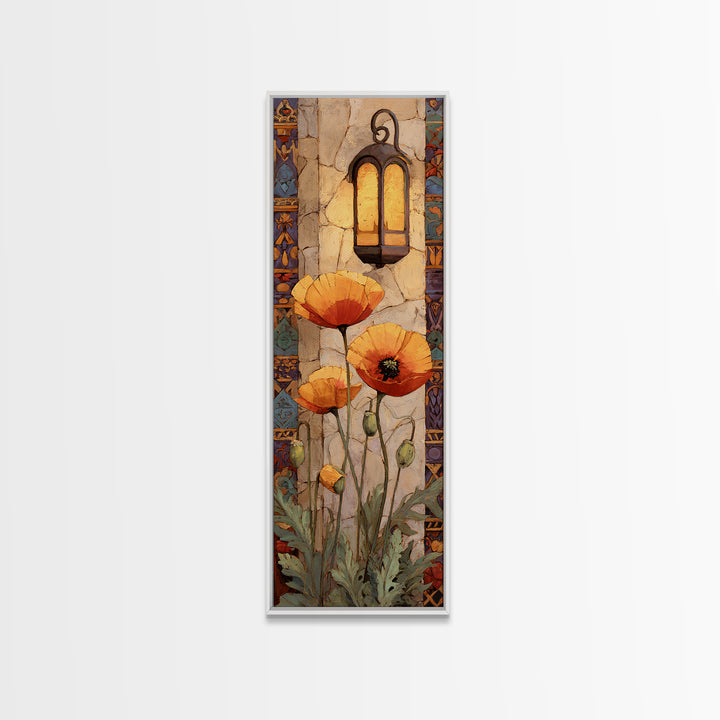 Poppies Beside a Stone Garden Wall Canvas Print, French Country Art, Digital Download Art, Farmhouse Decor, Watercolor Art, FCA-1x3-27