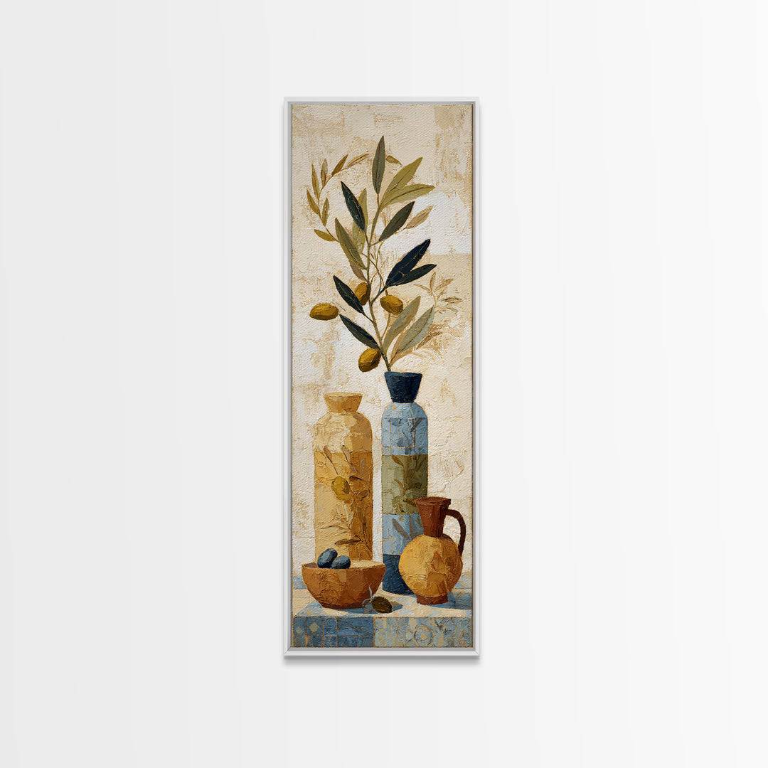 Olive Branch Wreath on Cream Ground Framed Canvas Print, French Country Art, Farmhouse Wall Decor, Farmhouse Decor, Country, FCA-1x3-34
