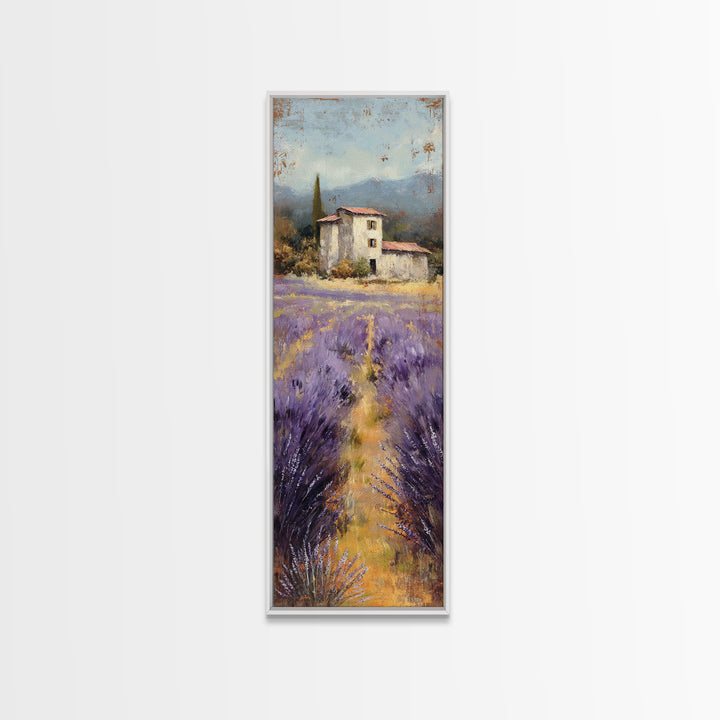 Lavender Field with Distant Stone Farmhouse Canvas Print, French Country Art, Landscape Painting, Farmhouse Decor, Country, FCA-1x3-37