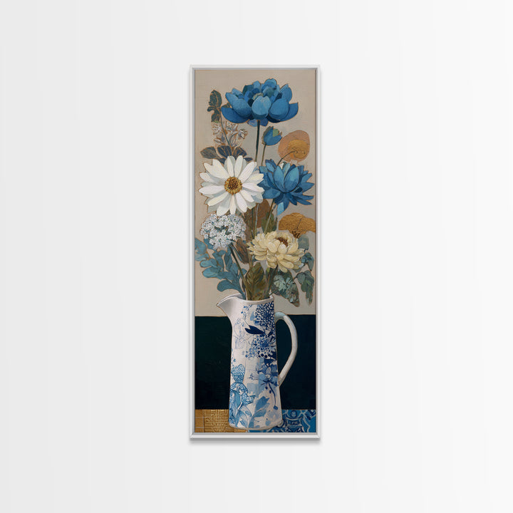 Blue and White Ceramic Pitcher Canvas Print, French Country Art, Gallery Decor, Farmhouse Decor, Oil Painting, Country, FCA-1x3-39