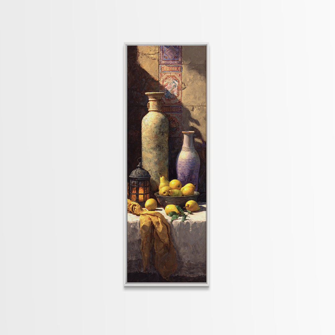 Pear Still Life on Linen Tablecloth Canvas Print, French Country Art, Wall Decor, Farmhouse Decor, Fine Art, Country, FCA-1x3-40