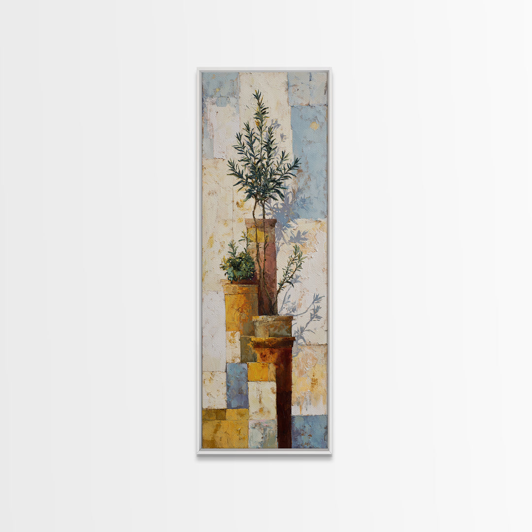 Terra Cotta Pots Framed Canvas Print, French Country Art, Neutral Decor, Farmhouse Decor, Fine Art, Country, Wall Art, FCA-1x3-47