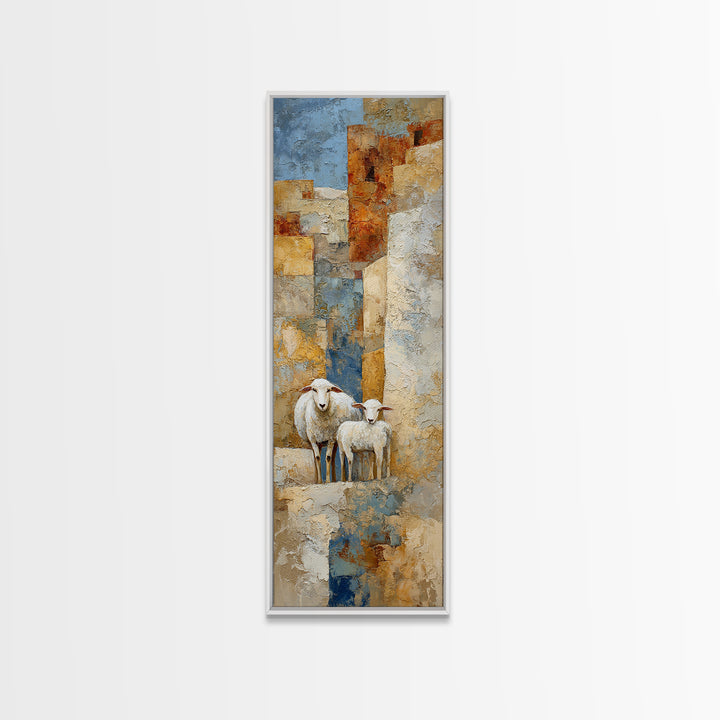 Pastoral Sheep in Rolling Countryside Framed Canvas Print, French Country Art, Floral Wall Art, Farmhouse Decor, Country, FCA-1x3-50