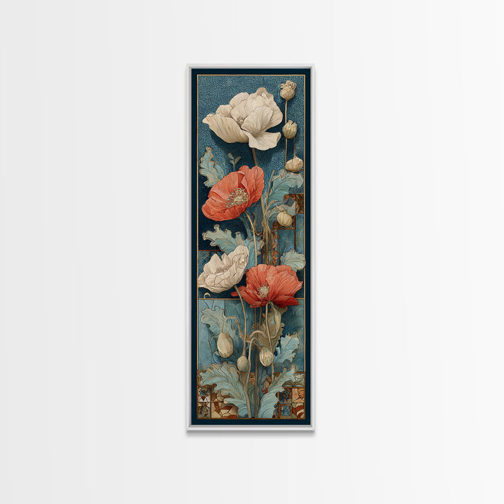 Poppies Beside a Stone Garden Wall Canvas Print, French Country Art, Art Print, Farmhouse Decor, Country, Digital Wall Art, FCA-1x3-51