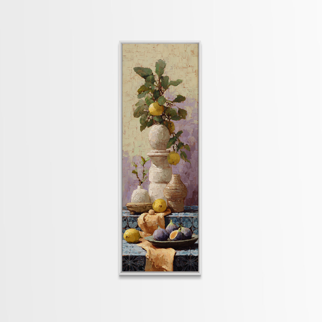 Figs on Ceramic Plate Framed Canvas Print, French Country Art, Above Bed Art, Farmhouse Decor, Abstract Art, Country, FCA-1x3-52