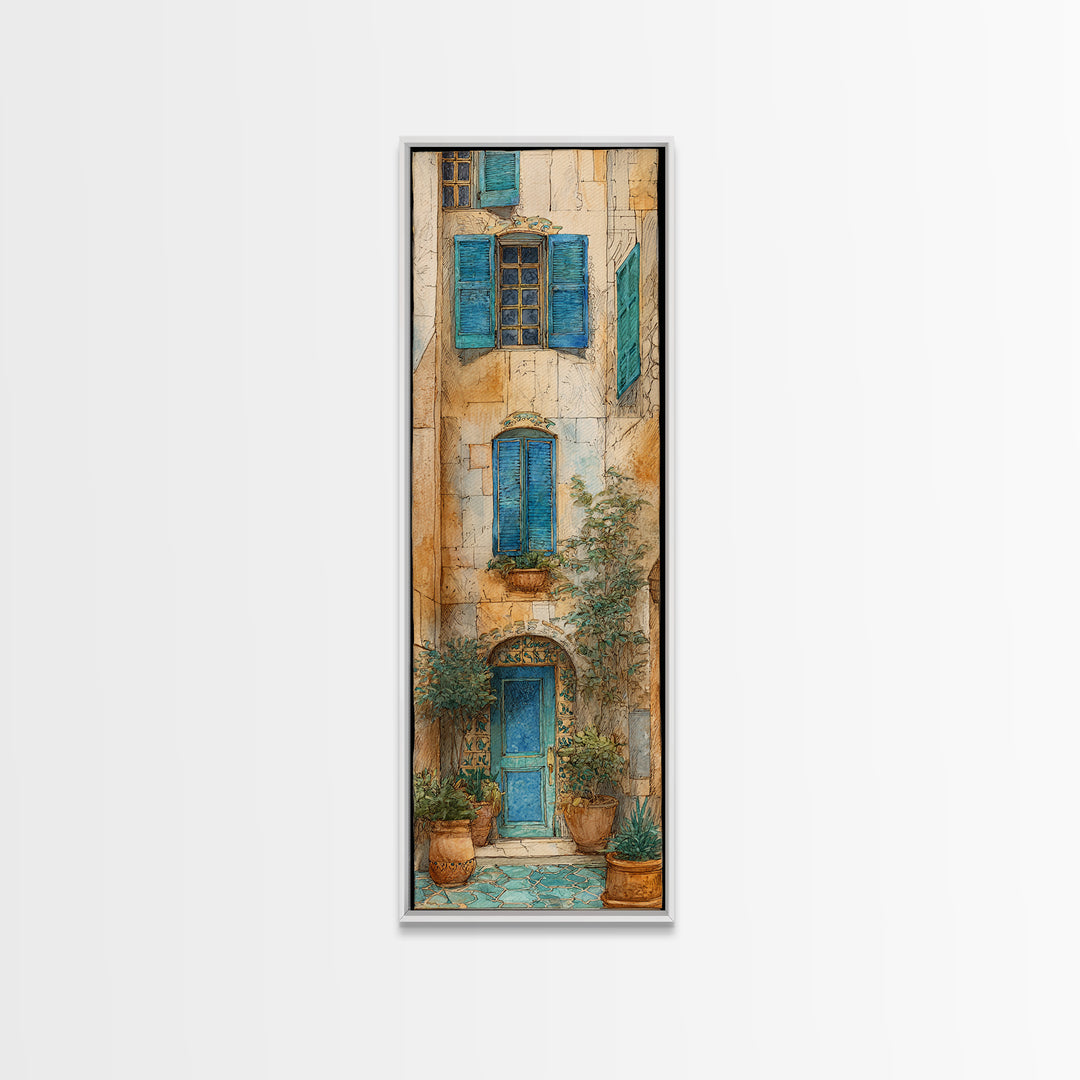 Weathered Window with Blue Shutters Canvas Print, French Country Art, Botanical Wall Art, Farmhouse Decor, Abstract Art, FCA-1x3-57