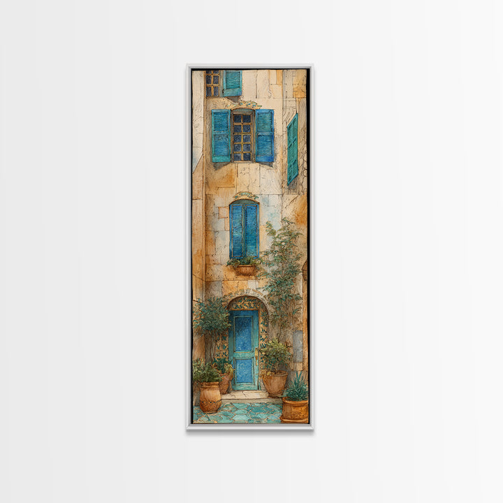 Weathered Window with Blue Shutters Canvas Print, French Country Art, Botanical Wall Art, Farmhouse Decor, Abstract Art, FCA-1x3-57