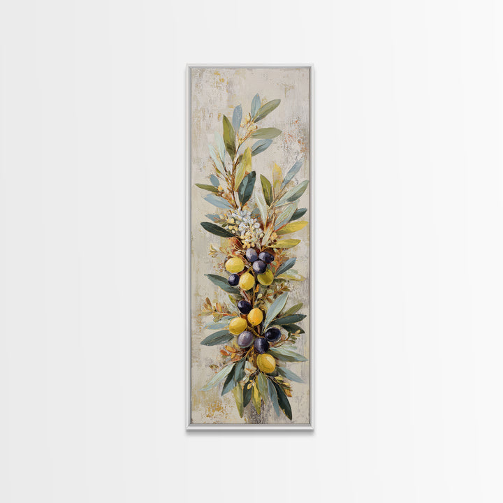Olive Branch Wreath on Cream Ground Framed Canvas Print, French Country Art, Farmhouse Wall Decor, Farmhouse Decor, Country, FCA-1x3-58
