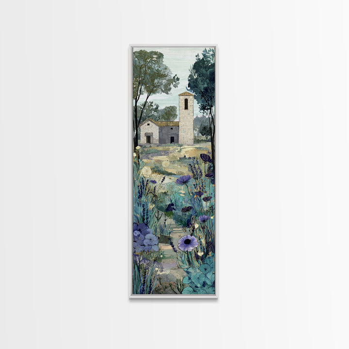 Lavender Field with Distant Stone Farmhouse Canvas Print, French Country Art, Downloadable Art, Farmhouse Decor, Country, FCA-1x3-61