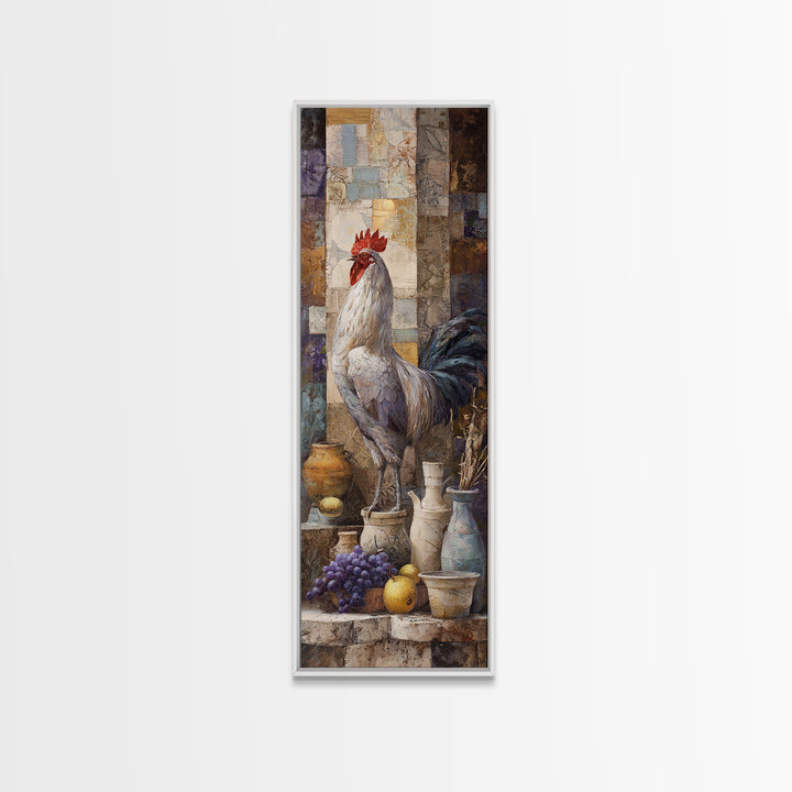 Rooster Portrait in Rustic French Palette Framed Canvas Print, French Country Art, Eclectic Wall Art, Farmhouse Decor, Country, FCA-1x3-62