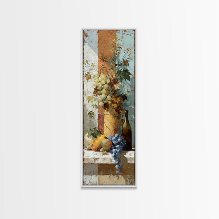 Grapes and Wine Still Life Framed Canvas Print, French Country Art, French Country Decor, Farmhouse Decor, Oil Painting, FCA-1x3-69