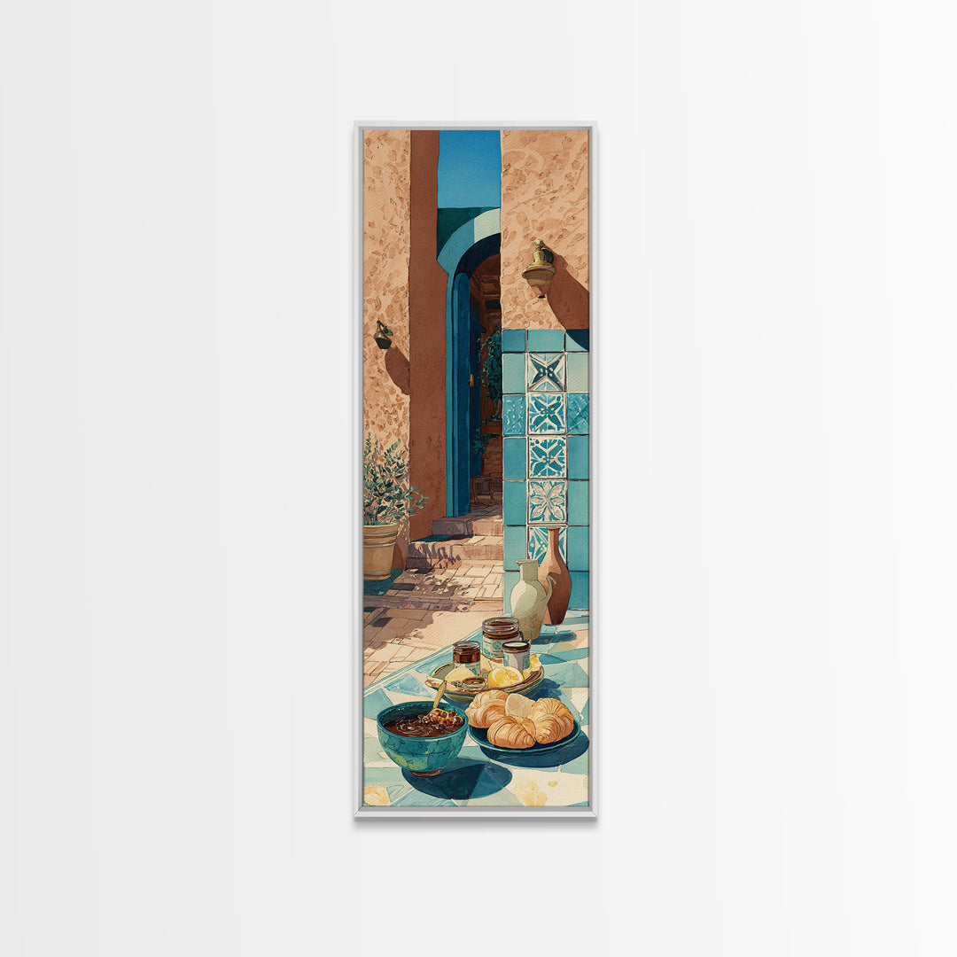 Caf Au Lait Bowl Framed Canvas Print, French Country Art, Digital Art Prints, Farmhouse Decor, Fine Art, Country, Home Decor, FCA-1x3-70