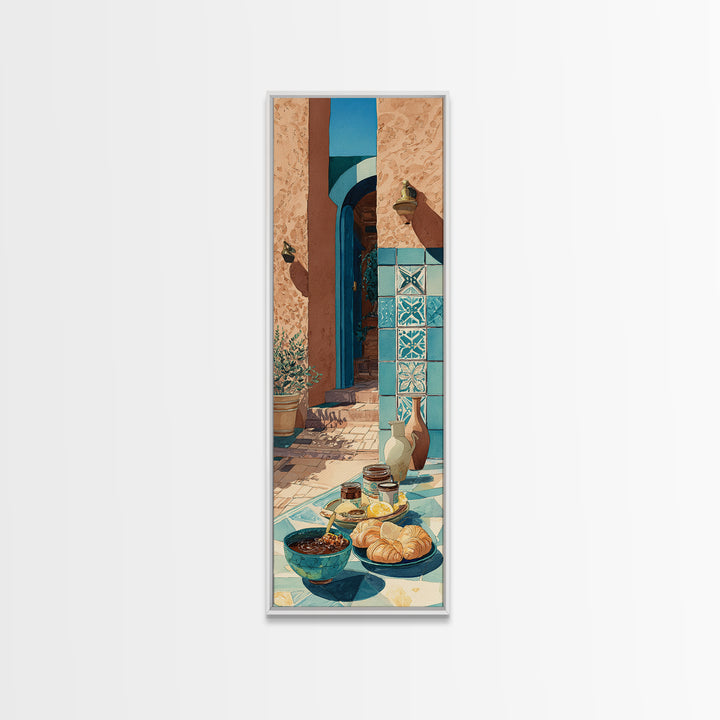 Caf Au Lait Bowl Framed Canvas Print, French Country Art, Digital Art Prints, Farmhouse Decor, Fine Art, Country, Home Decor, FCA-1x3-70