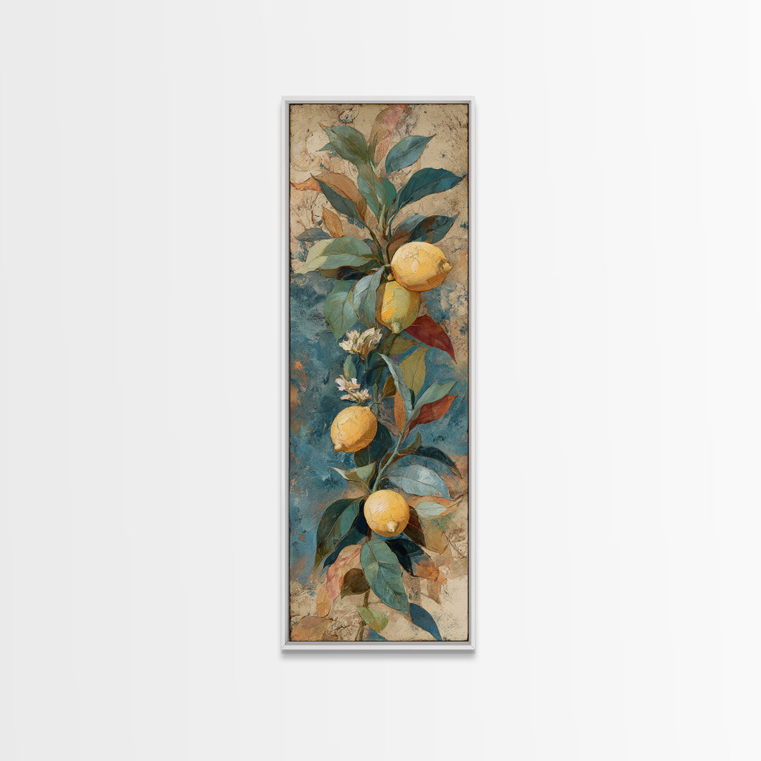 Aged Botanical Plate of Lemons and Leaves Canvas Print, French Country Art, Art Print, Farmhouse Decor, Fine Art, Country, FCA-1x3-72