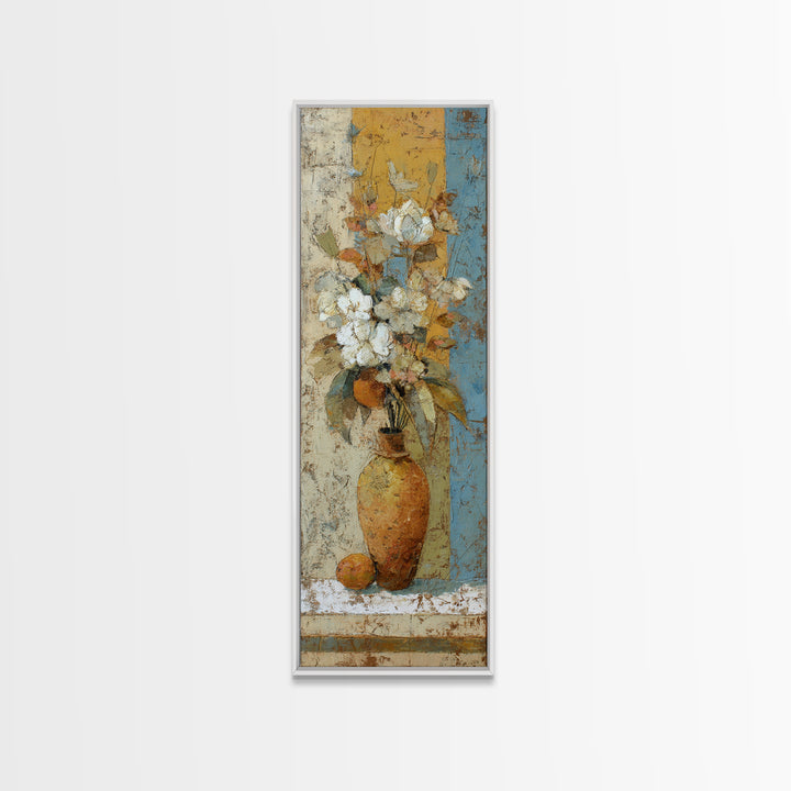 Antique Copper Pot and Flowers Still Life Framed Canvas Print, French Country Art, Boho Decor, Farmhouse Decor, Oil Painting, FCA-1x3-84