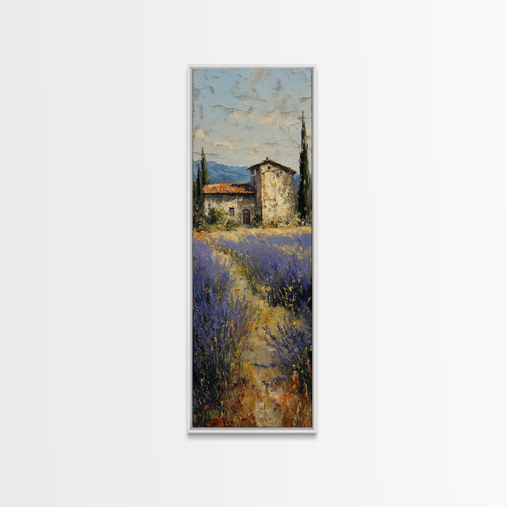Lavender Field with Distant Stone Farmhouse Canvas Print, French Country Art, Wall Decor, Farmhouse Decor, Fine Art, Country, FCA-1x3-85